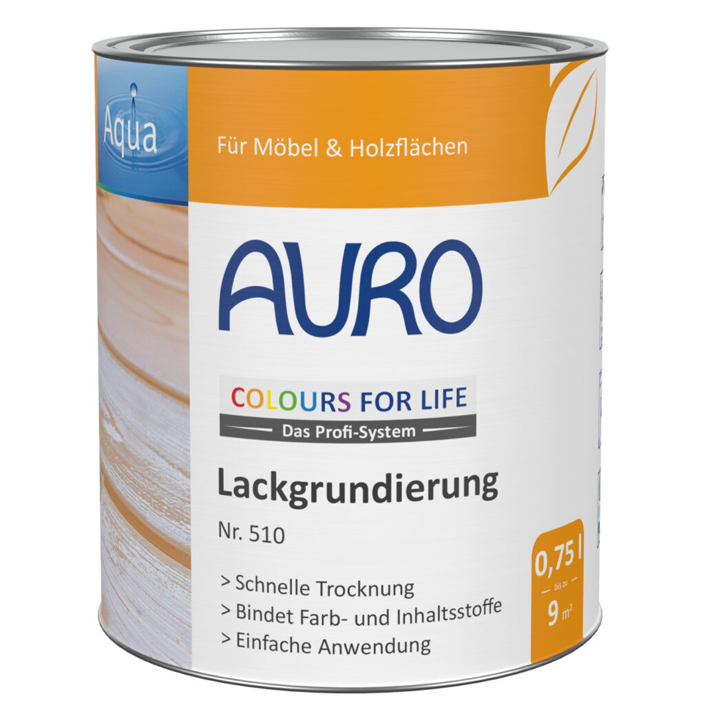 AURO COLOURS FOR LIFE Lackgrundierung Nr. 510 in 0,75 Liter Dose – gleicht Saugunterschiede aus und schützt Hölzer.