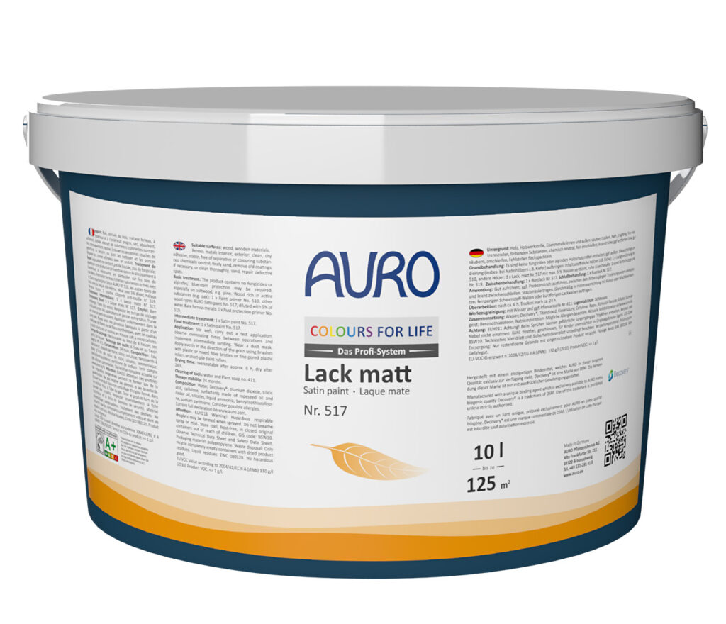 AURO COLOURS FOR LIFE Lack matt Nr. 517, 10 Liter Gebinde AURO COLOURS FOR LIFE Lack, matt Nr. 517 im 10 Liter Gebinde für großflächige, farbige Innen- und Außenanstriche