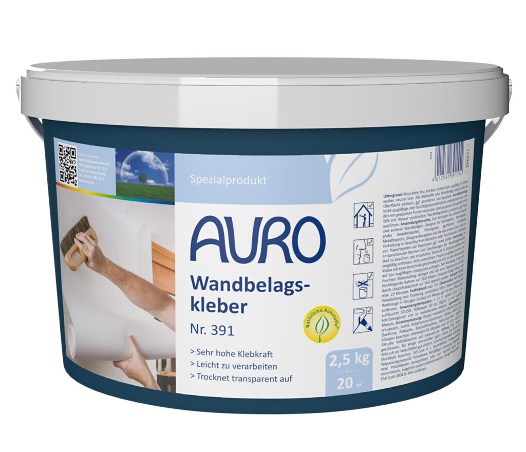 AURO Wandbelagskleber Nr. 391 im 2,5 kg Gebinde für schwere Tapeten und Wandbeläge, mit hoher Klebkraft und transparenter Trocknung