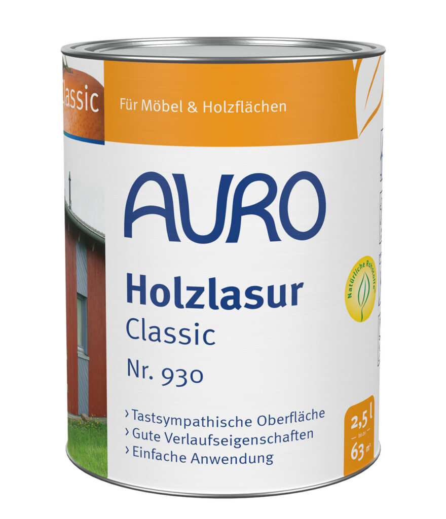 AURO Holzlasur, Classic Nr. 930 in 2,5 Liter Dose – wetterbeständige Lasur für Holzflächen